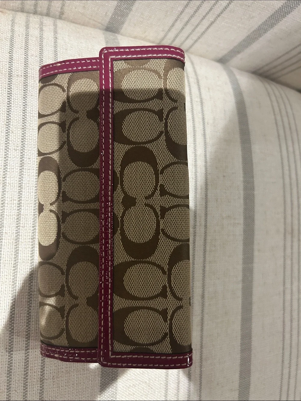 Coach Signature Canvas Continental Wallet in Khaki and Pink
